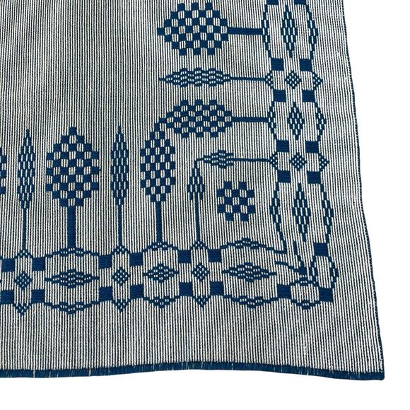 Vintage Handwoven Overshot Table Runner Or Wall Tapestry, Tree Pattern - Picture 6 of 7